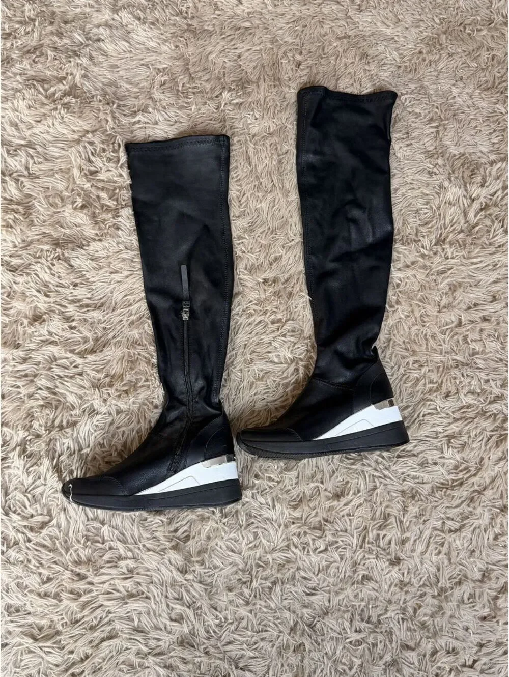 Michael Kors Ace Stretch High Over Knee Sneaker Boots Black Size ~6.5